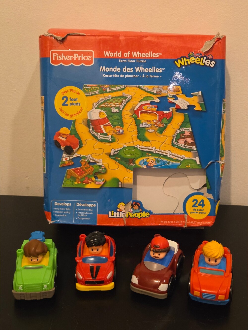Little People World Of Wheelies Puzzle & 4 Wheelie Cars